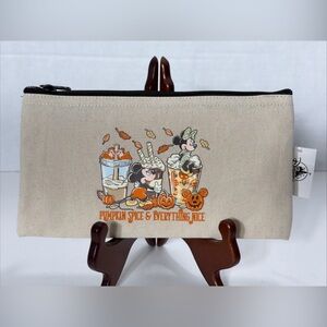 2025 Disney Parks HALLOWEEN Mickey PUMPKIN SPICE ZIP POUCH Zipper Canvas NEW NWT